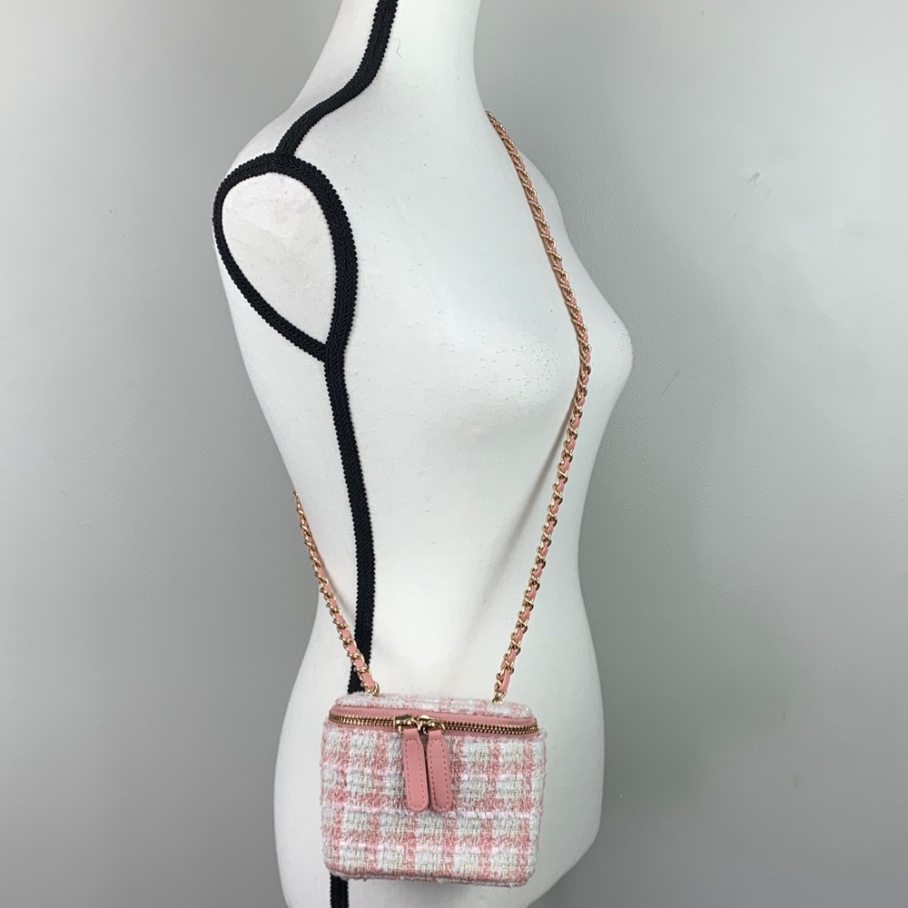 Ahdorned Pink Tweed Mini Crossbody Bag NEW! - Picture 2 of 8